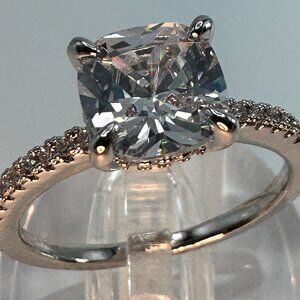 Womens Silver-Plated Brass Ring With Cubic Zirconia For Engagement & Anniversary